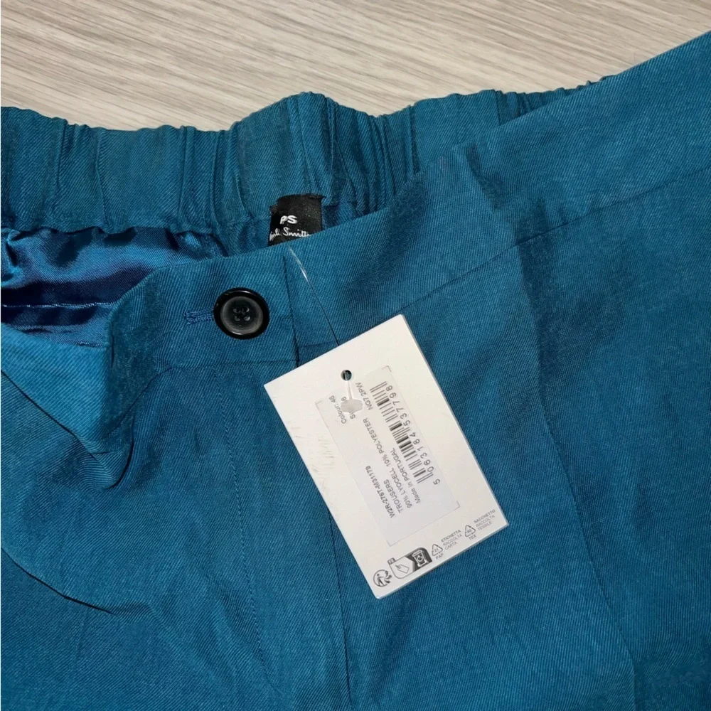 Paul Smith Women Teal Wide Leg Trousers Pants Pleated Cropped Size 46 US SZ 10